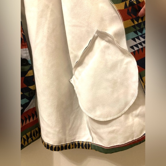 Unisex M Tribal Print Felt Long Sleeve Button Up Heavyweight Coat - Picture 6 of 6